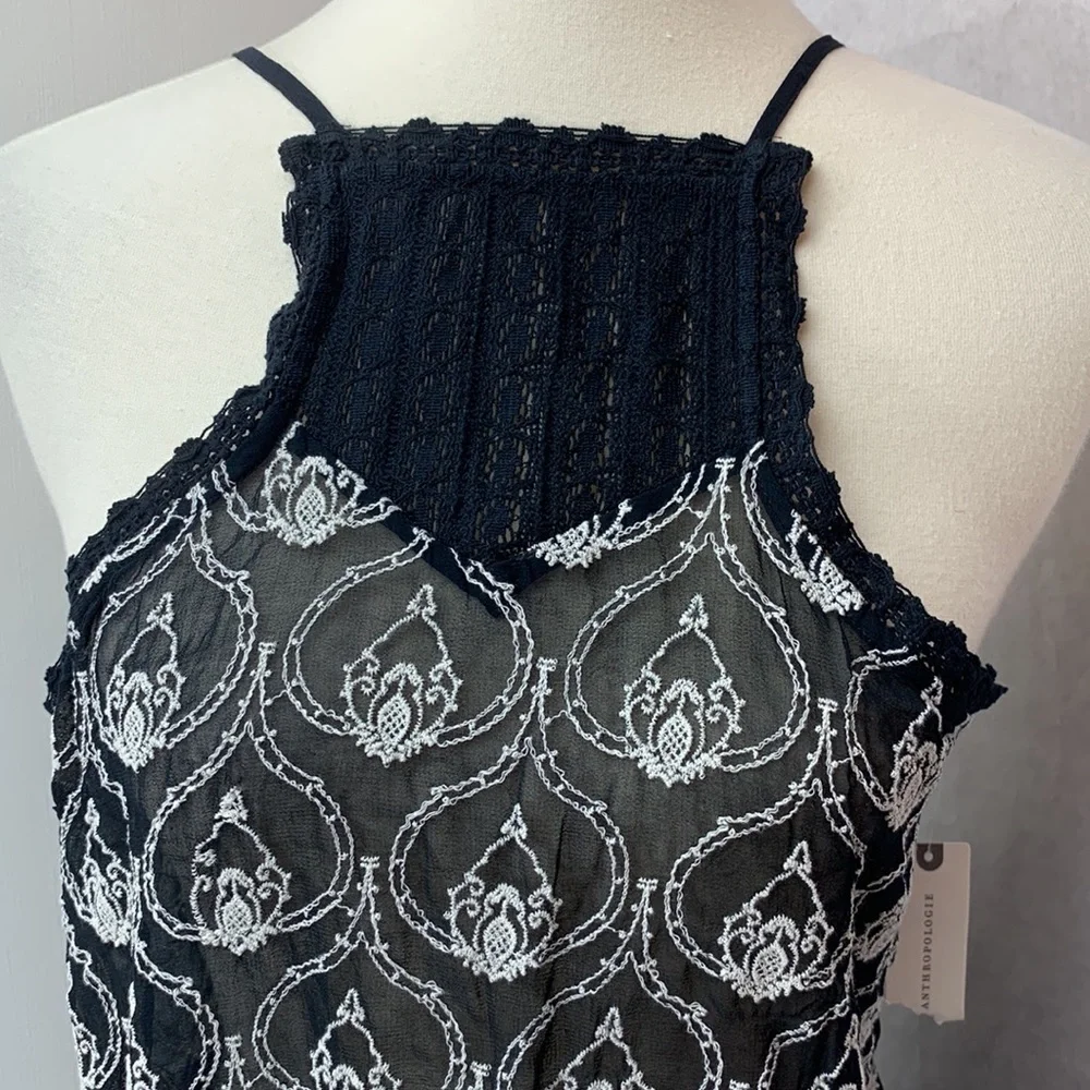Anthropologie black embroidered sheer sexy mini dress S